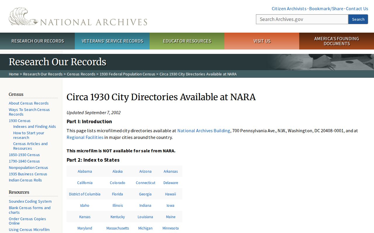 National Archives list of Daytona Beach city directories for 1930, 1932 and 1935