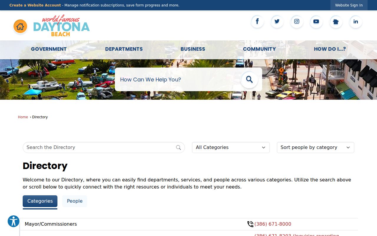 Daytona Beach neighbors city department contact directory
