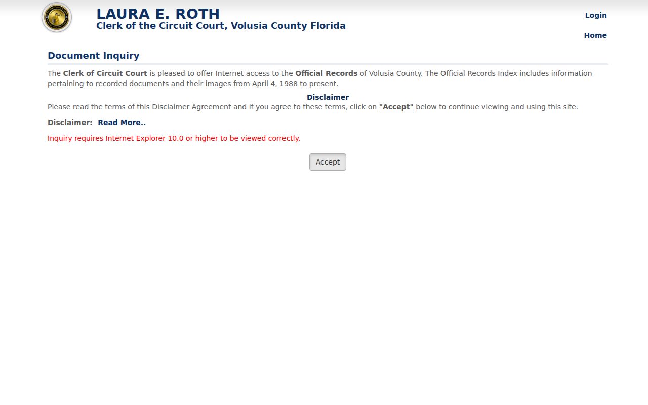 Volusia Clerk deed inquiry used for a Daytona Beach street record trail